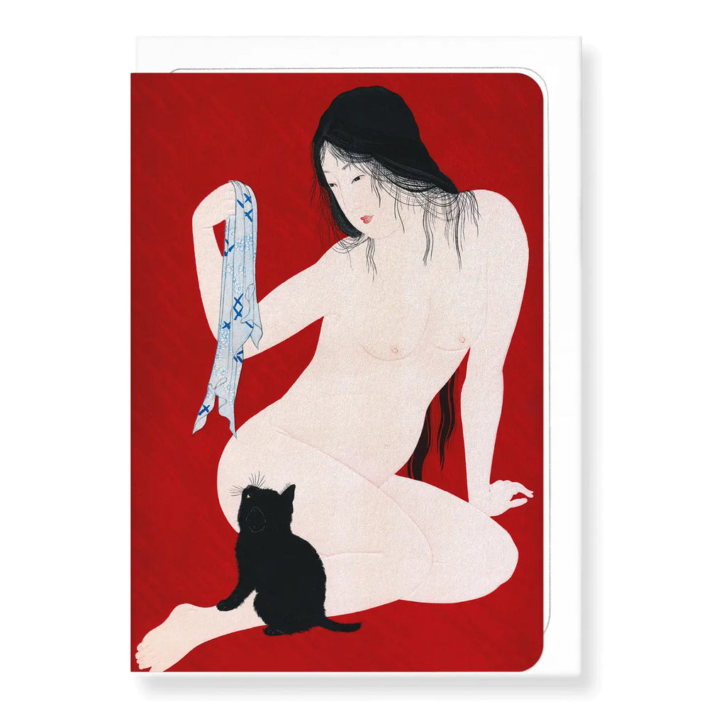 'Nude with Black Cat 1930' Japanese Greeting Card