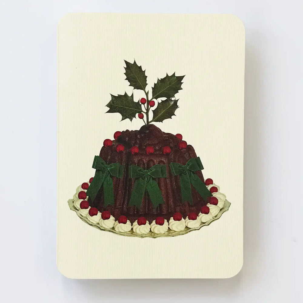 Christmas Plum Pudding Green Bows Greeting Card