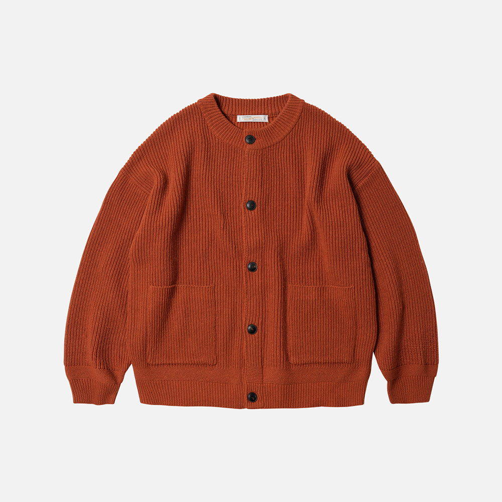 Heavy Wool Round Cardigan - Brick
