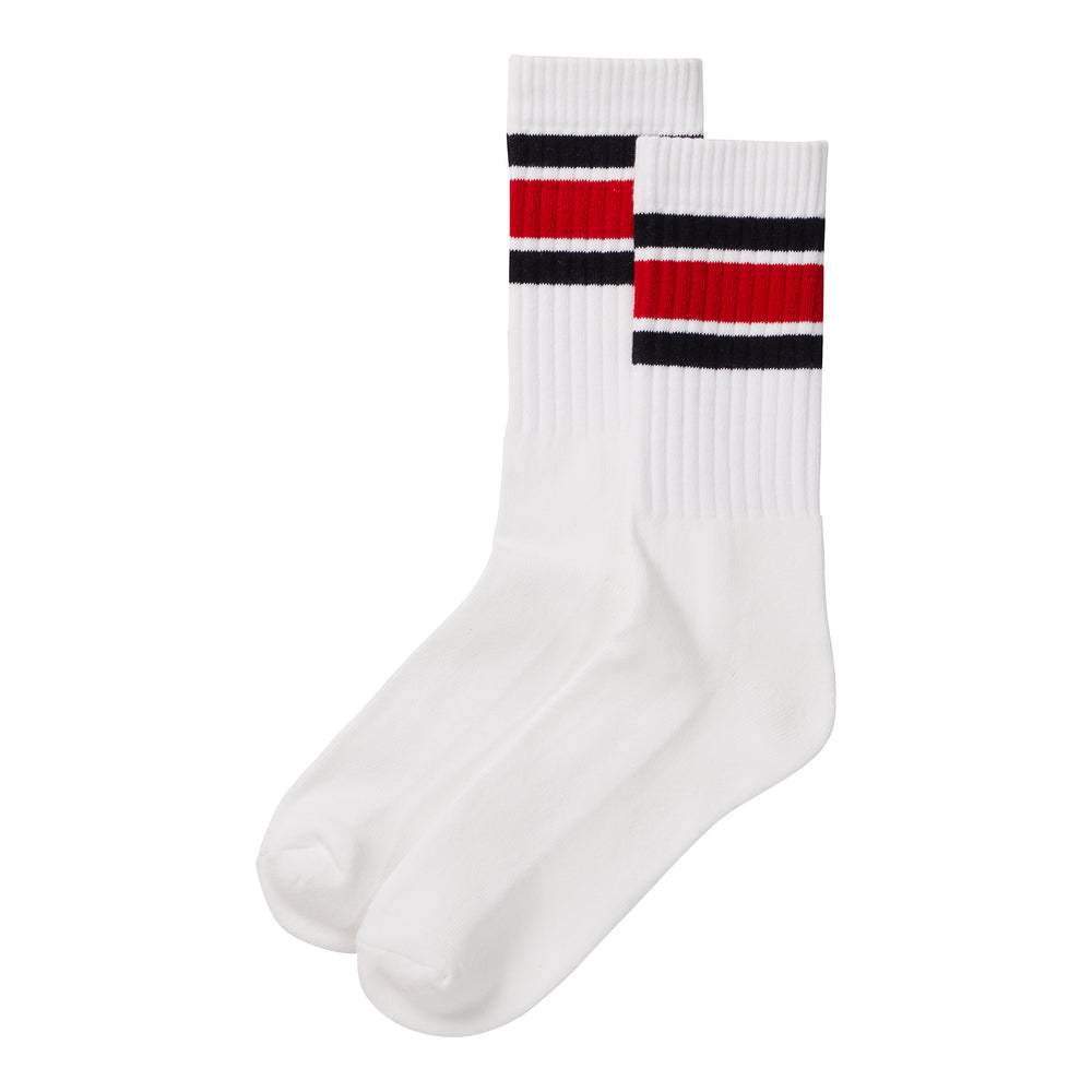 Thick Sole Crew Socks - White/Black/Red