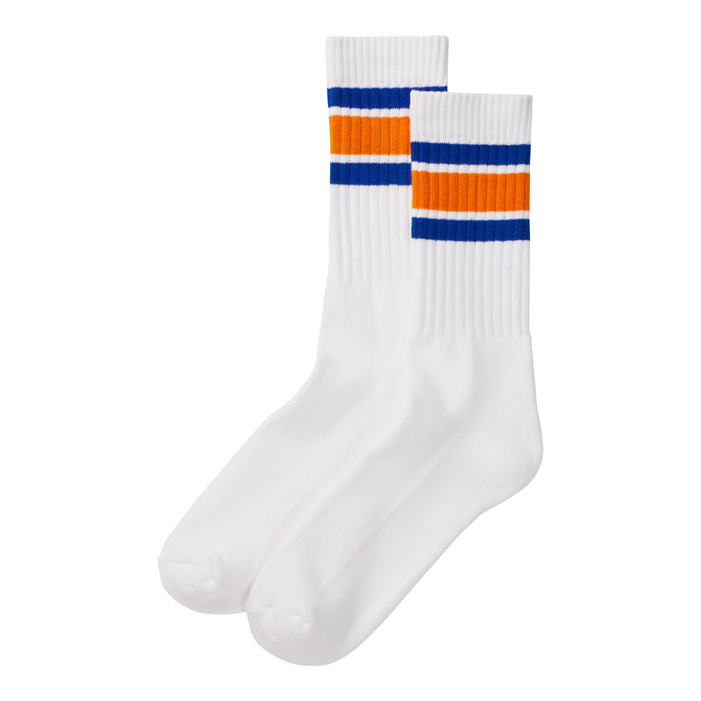 Thick Sole Crew Socks - White/Blue/Orange