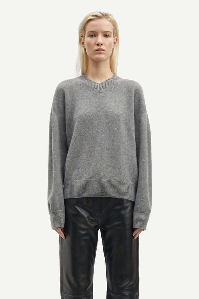 Sabirgette V-Neck Sweater - Grey Melange