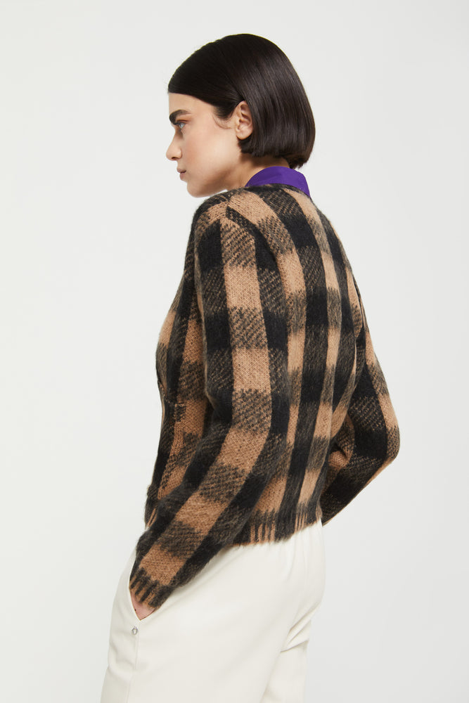 
                  
                    Brushed Mohair Cardigan - Camel/Nero Check
                  
                