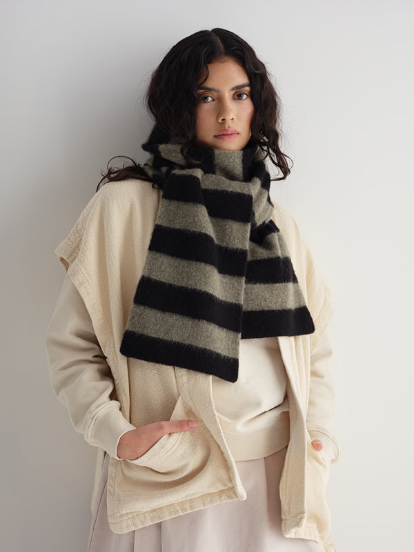 Brushed Stripe Scarf - Black & Moss