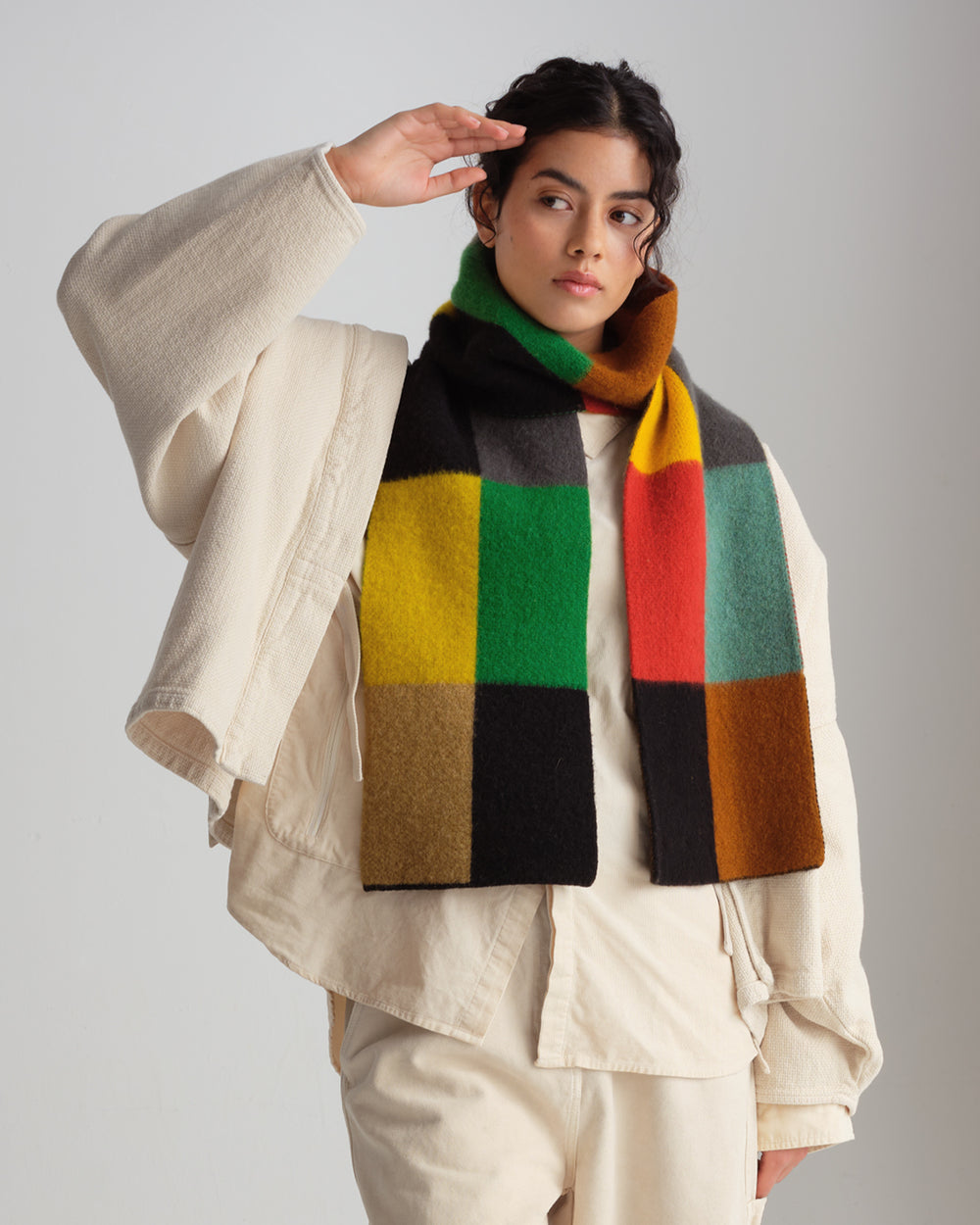 Brushed Multicolour Big Rectangles Scarf - Multicolour