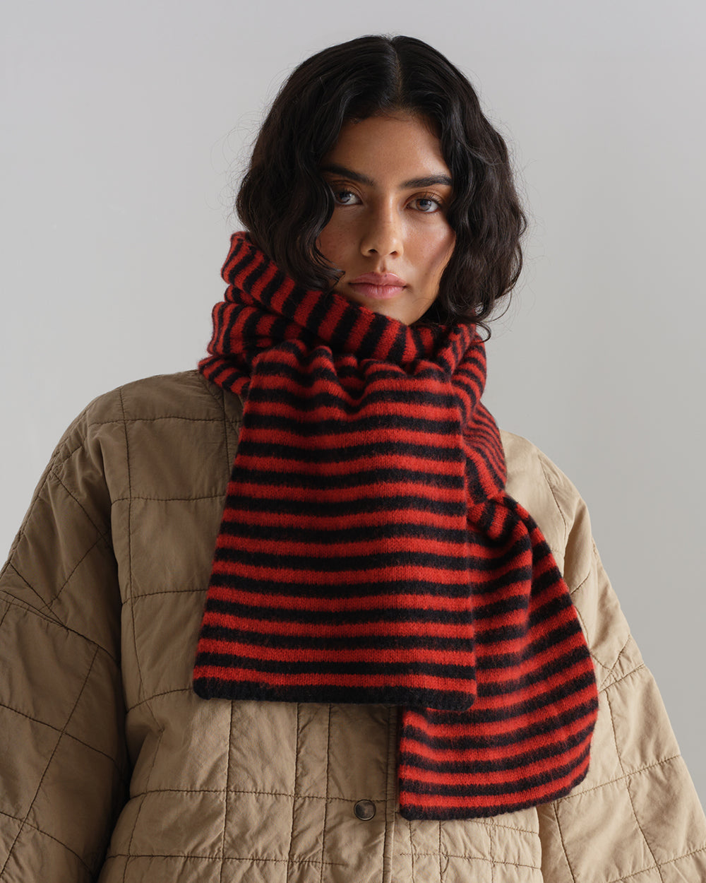 Brushed Narrow Stripe Scarf - Black & Red Dulse
