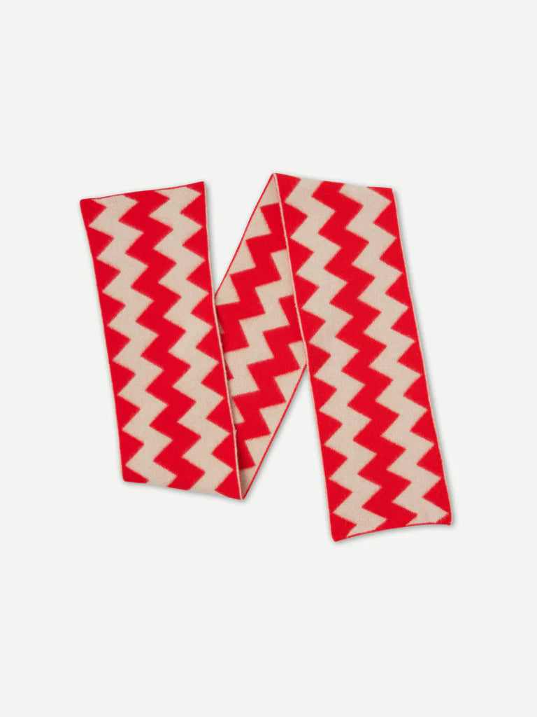 Brushed Zigzag Scarf - Poppy/Oatmeal