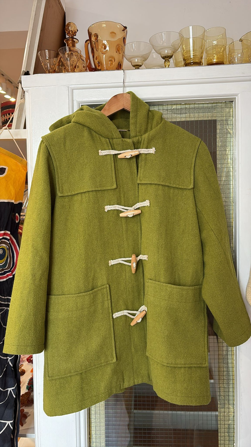 Vintage Wool Duffle Coat - Pea Green