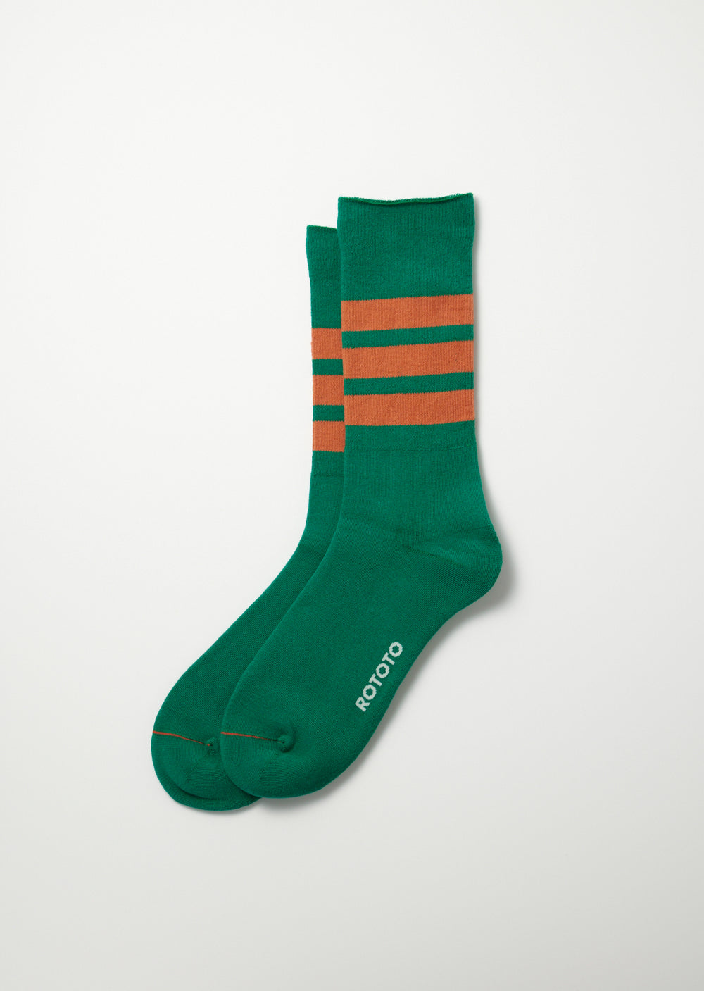 Fine Pile Striped Crew Socks - Green/D.Orange- R1399