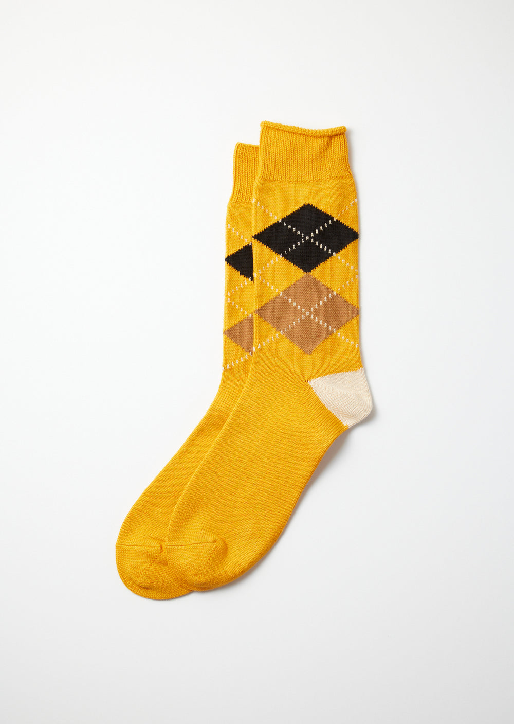 Argyle Crew Socks - Yellow/Ivory - R1439