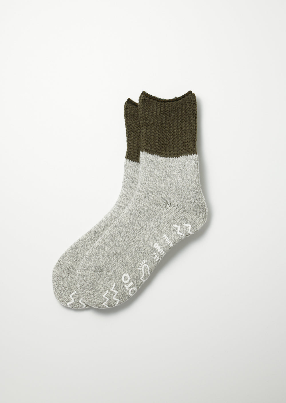 Retro Winter Room Socks - Olive/Gray - R1486