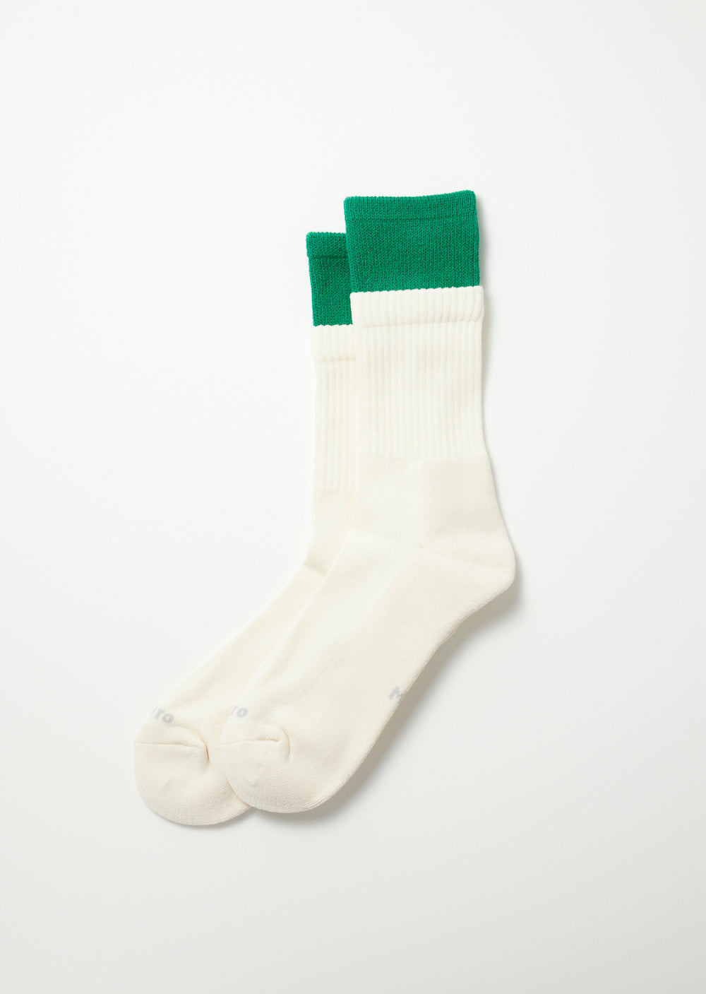 Double Layer Crew Socks - Green/Off White - R1494