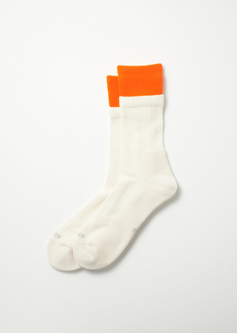 Double Layer Crew Socks - Neon Orange/Off White - R1494