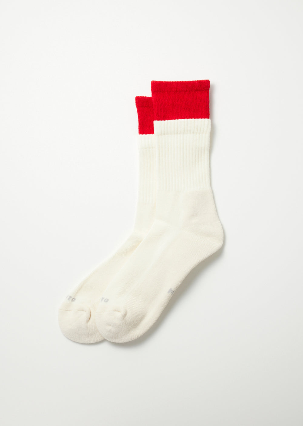 Double Layer Crew Socks - Red/Off White - R1494