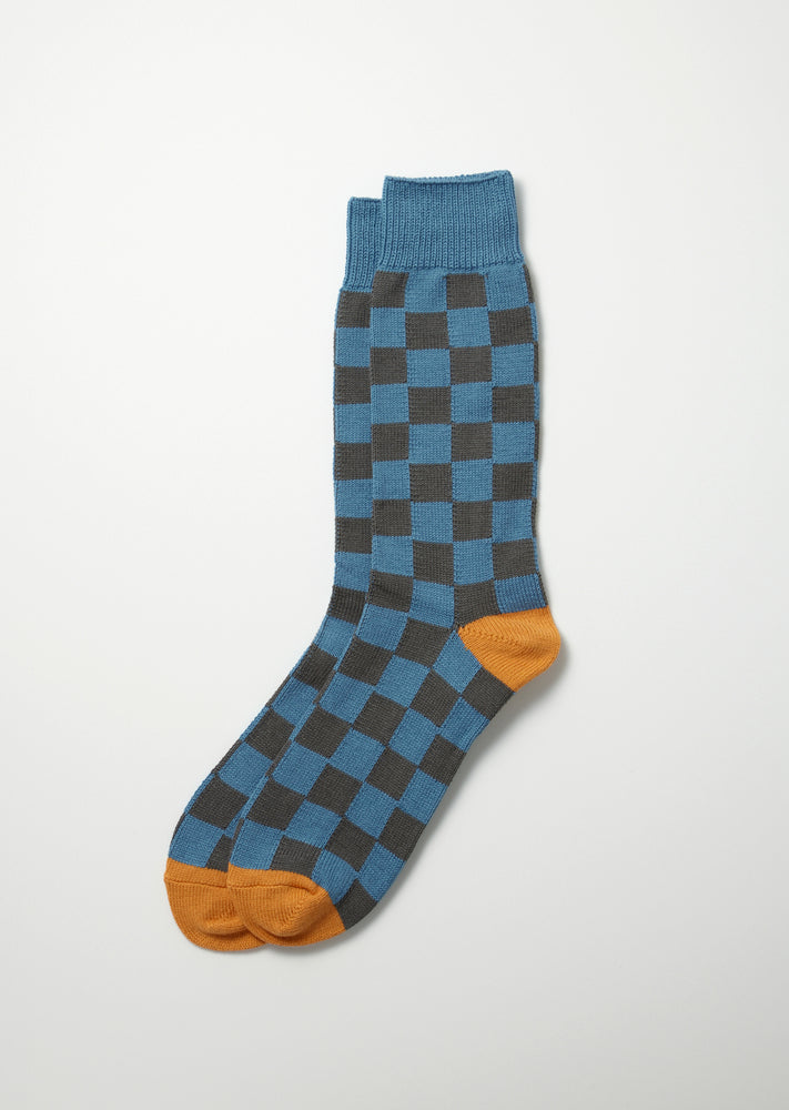 Checkerboard Crew Socks - L.BLU/D.GY - R1495