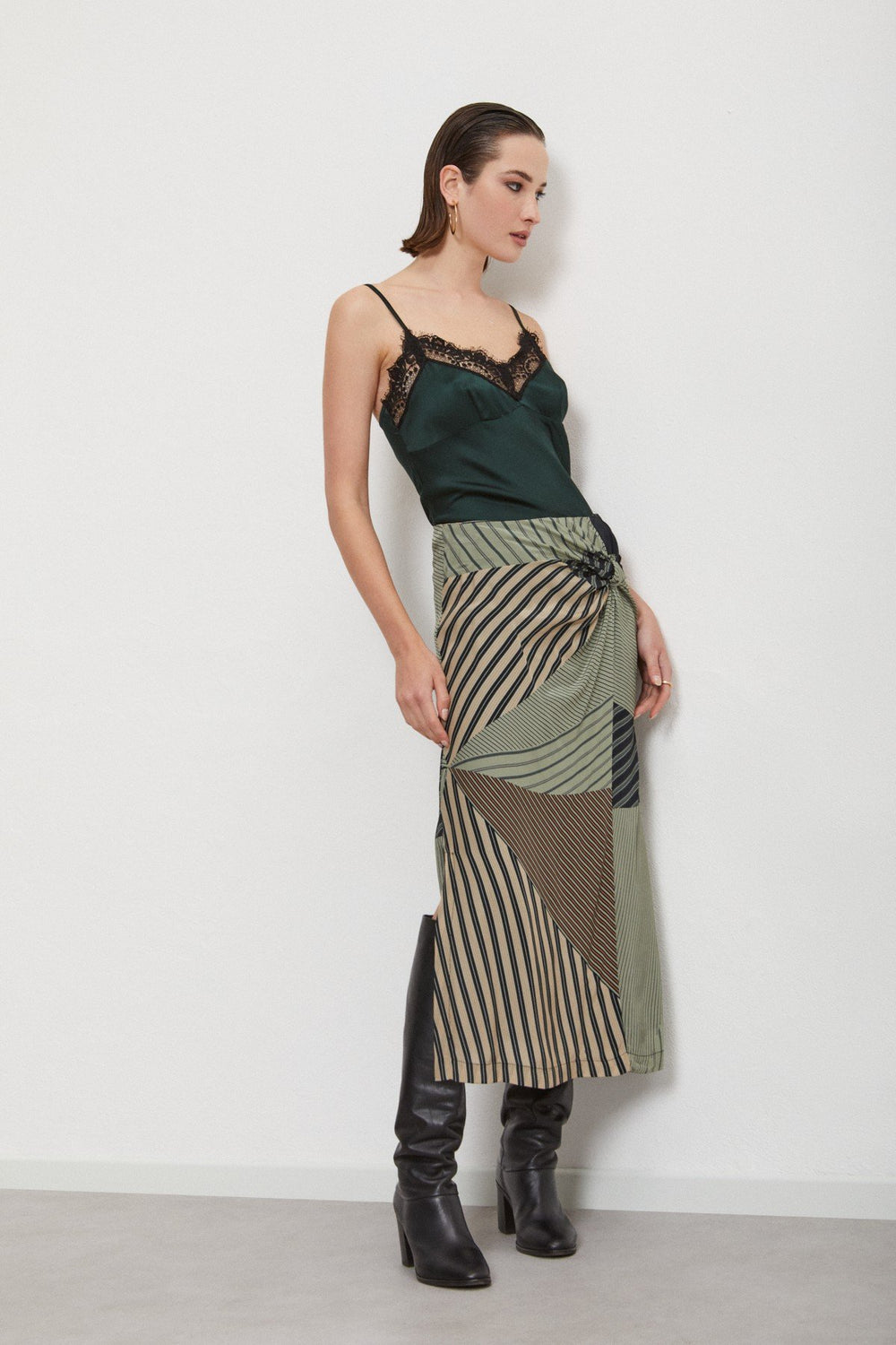 Stripe Midi Skirt - Stone