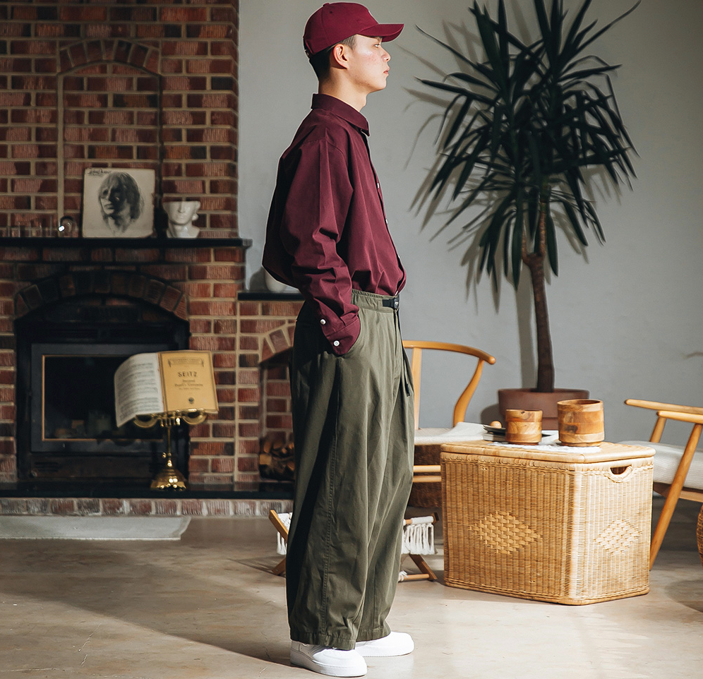 Twill Cotton Belt Balloon Pants - Khaki – Curated Goods Ltd