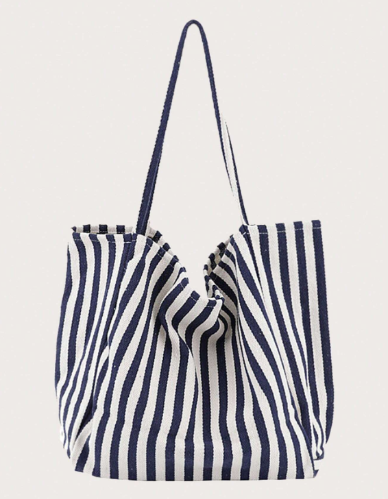 Stripe Beach Bag - Navy/Cream