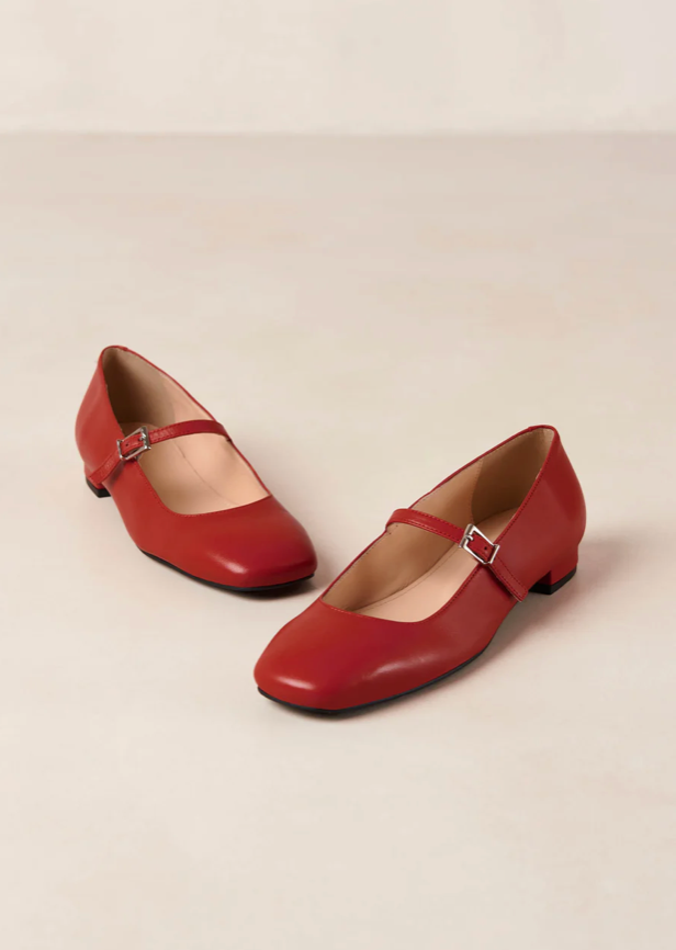 Por Do Sol Leather Ballet Flats - Red