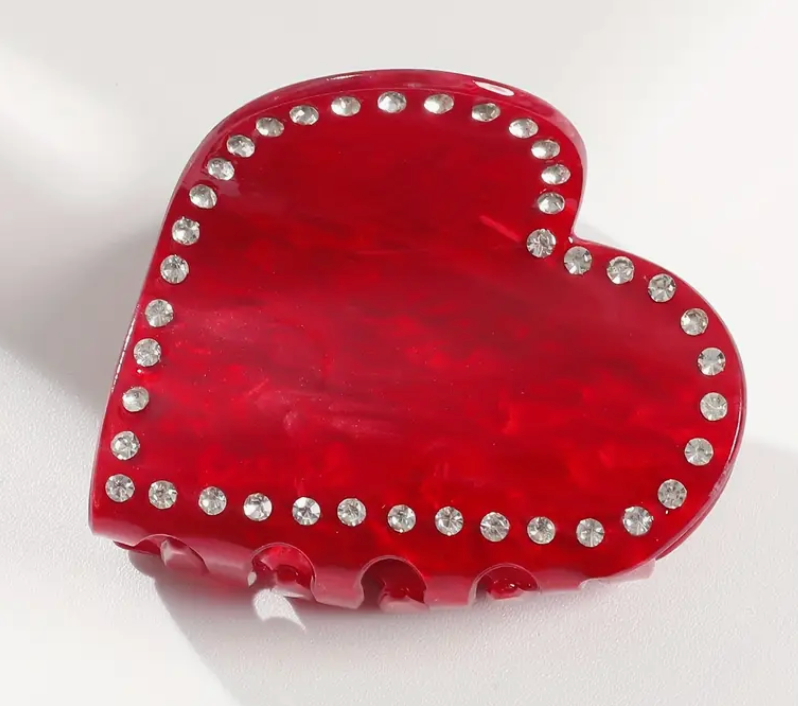 Diamante Heart Clip - Dark Red