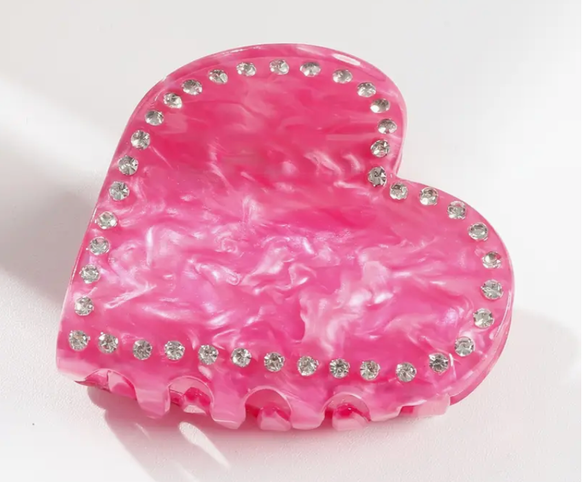 Diamante Heart Clip - Hot Pink