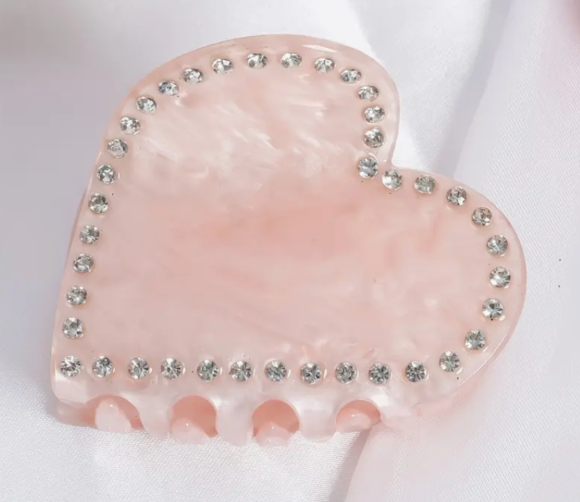 Diamante Heart Clip - Pale Pink