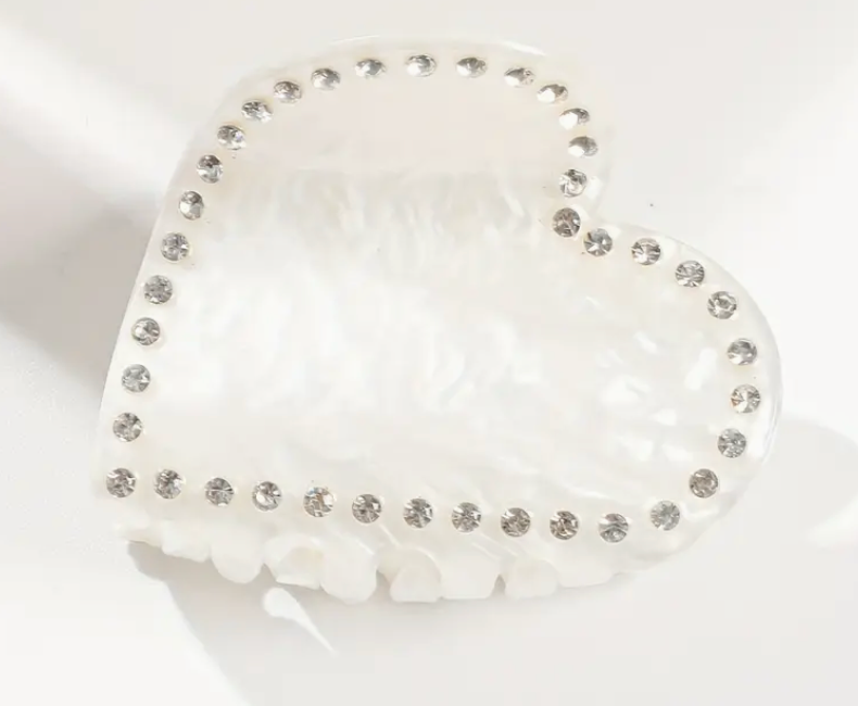 Diamante Heart Clip - White