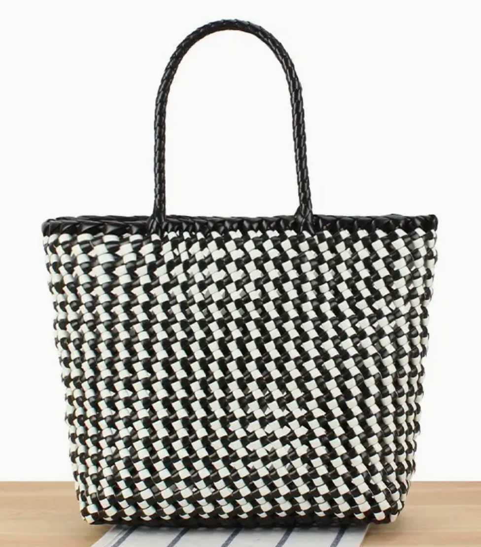 Square Woven Bag - Black/White