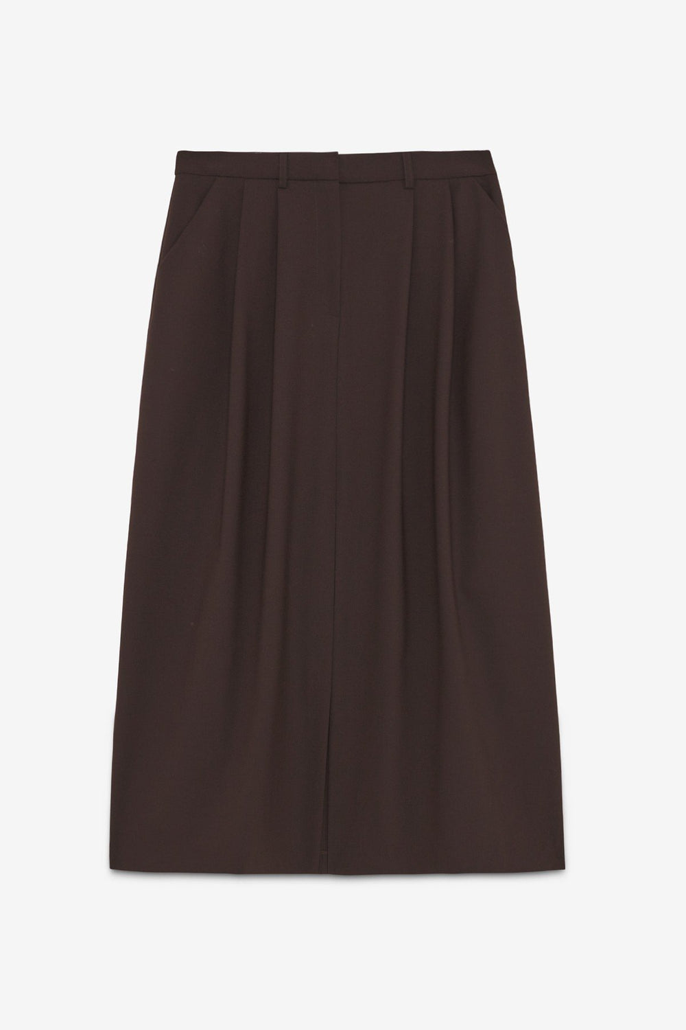 Front Pleat Midi Skirt - Ebano