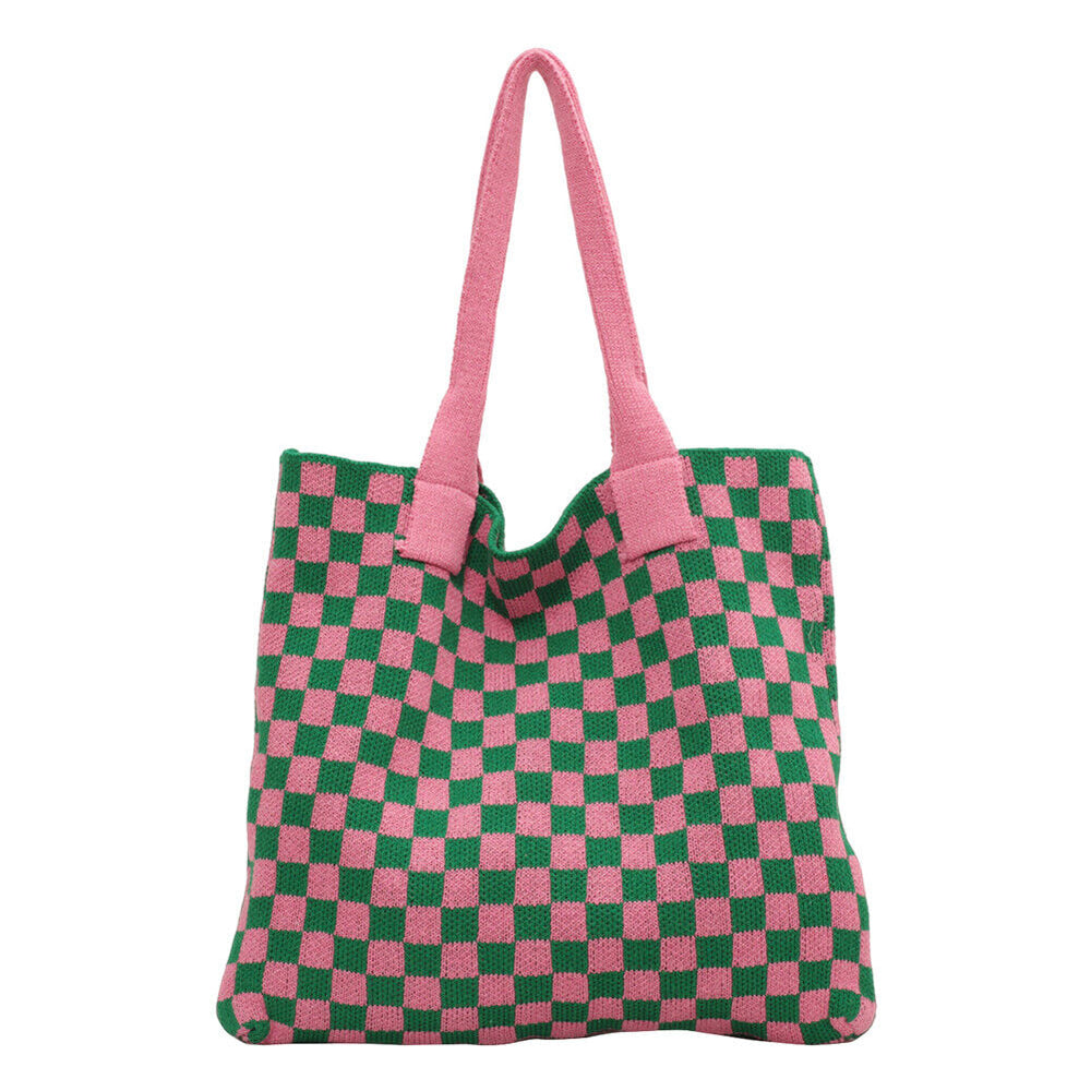 
                  
                    Knitted Checkerboard Tote - Pink & Green
                  
                