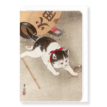 Cat Catching A Mouse: Japanese Greeting Card