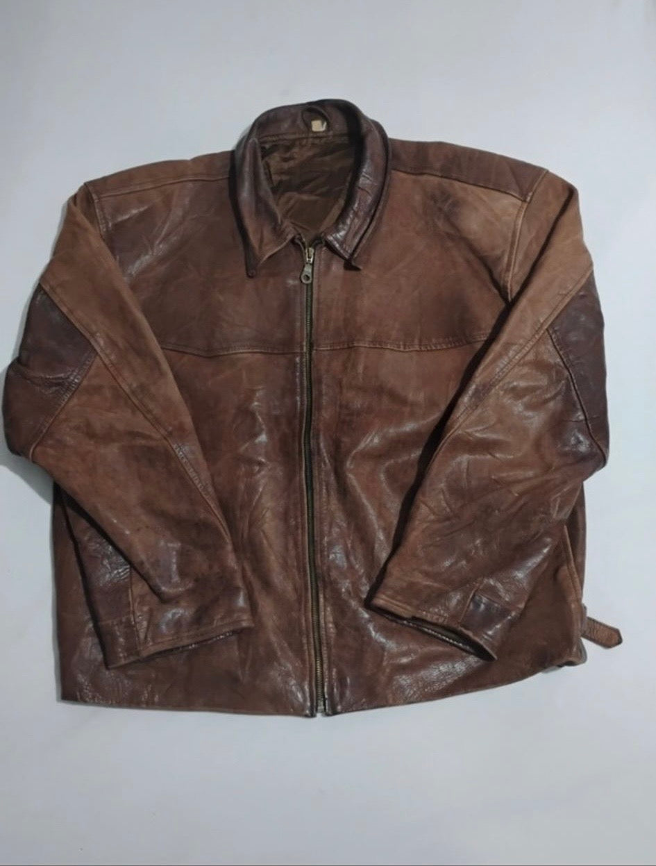 Vintage 90s Distressed Leather Jacket - Tan