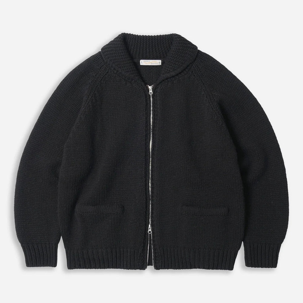 Heavy Cowichan Zip Up Cardigan - Black