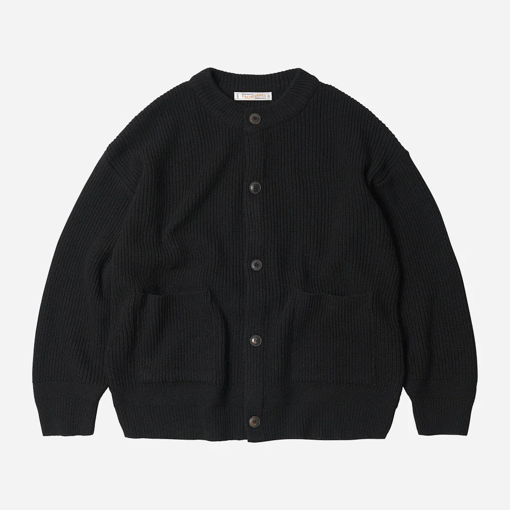 Heavy Wool Round Cardigan - Black