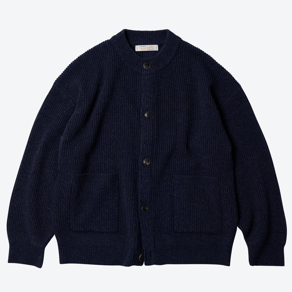 Heavy Wool Round Cardigan - Navy