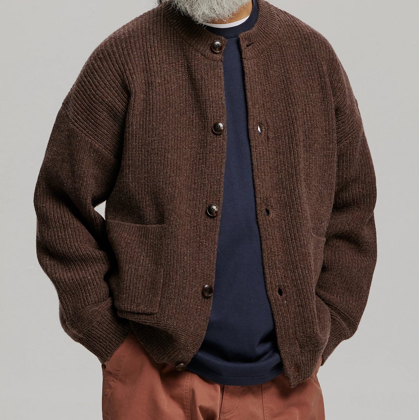 
                  
                    Heavy Wool Round Cardigan - Chocco Brown
                  
                