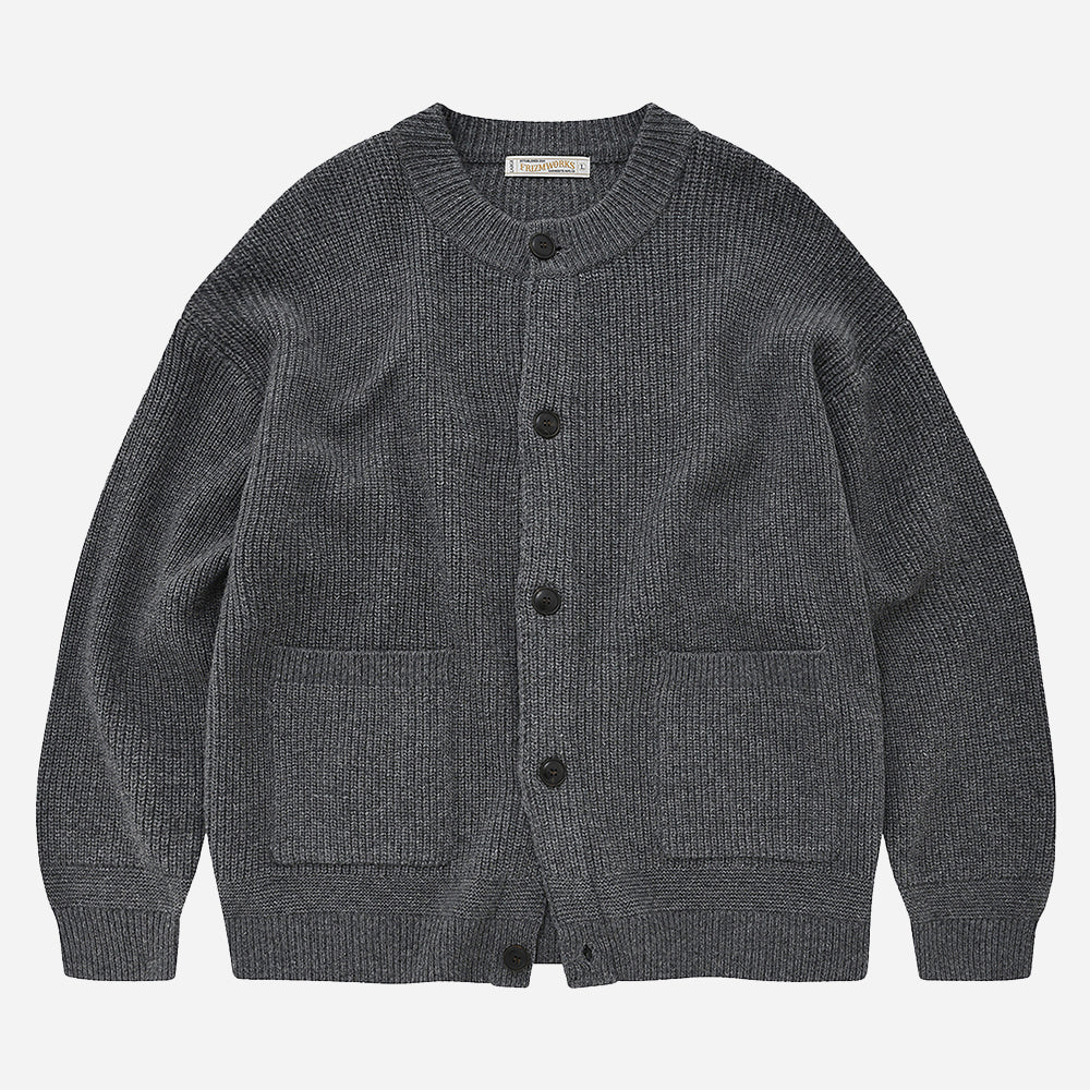 Heavy Wool Round Cardigan - Dark Grey