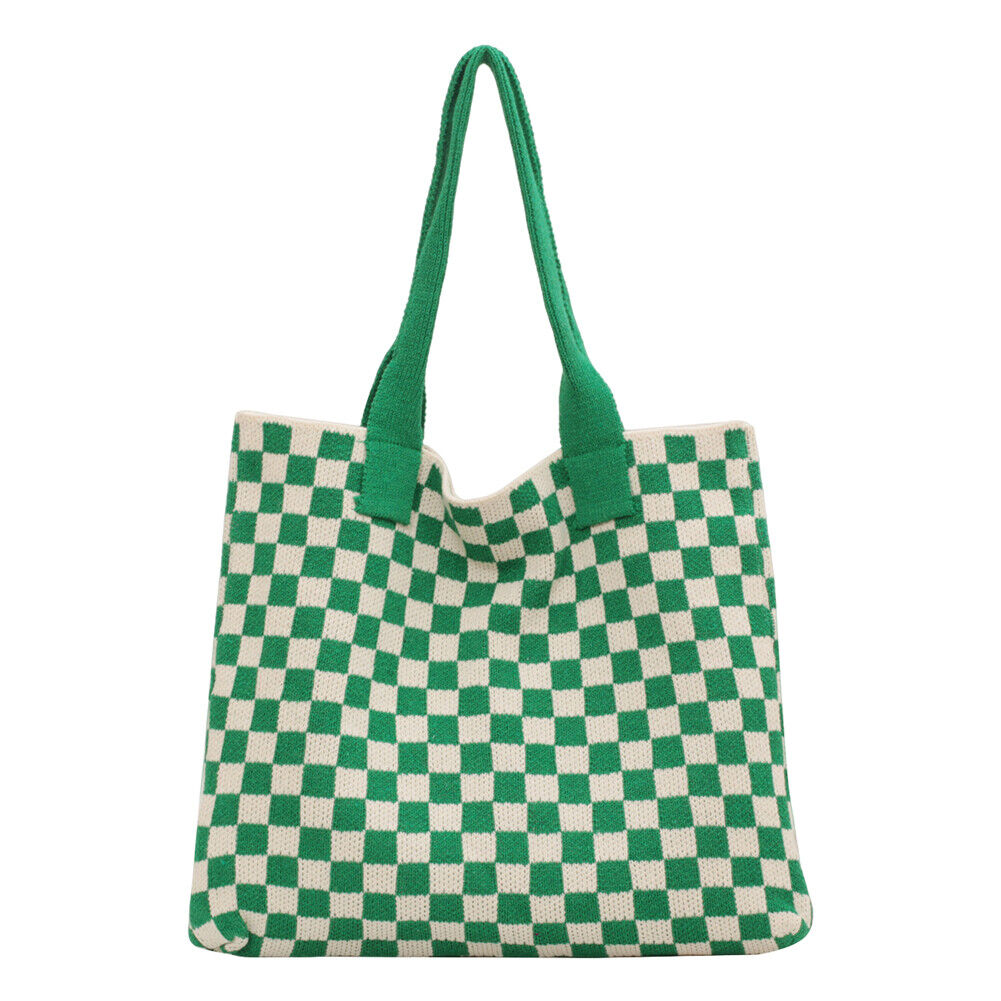 
                  
                    Knitted Checkerboard Tote - Green & White
                  
                