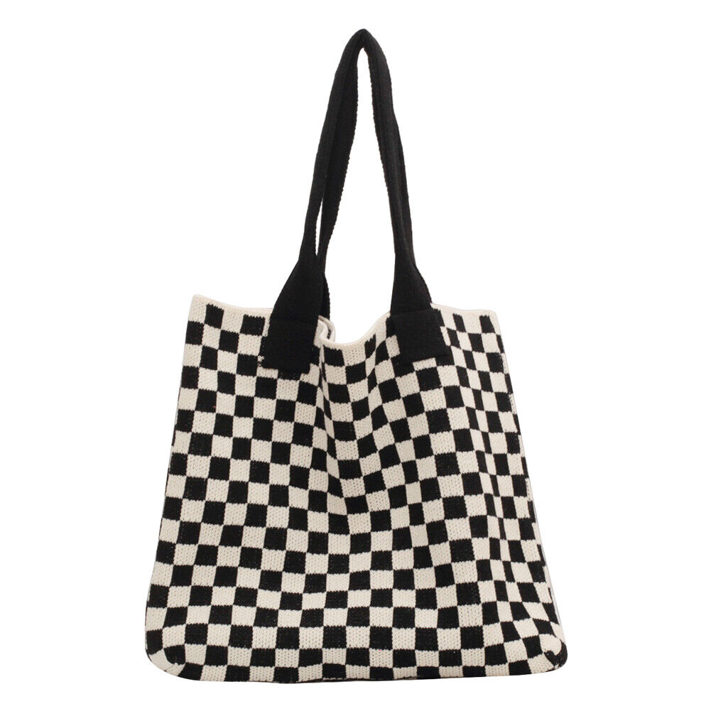 
                  
                    Knitted Checkerboard Tote - Black & White
                  
                