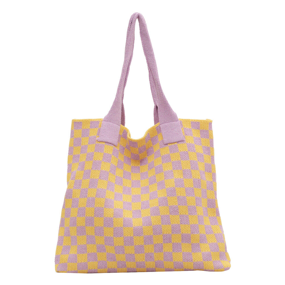 
                  
                    Knitted Checkerboard Tote - Yellow & Lilac
                  
                