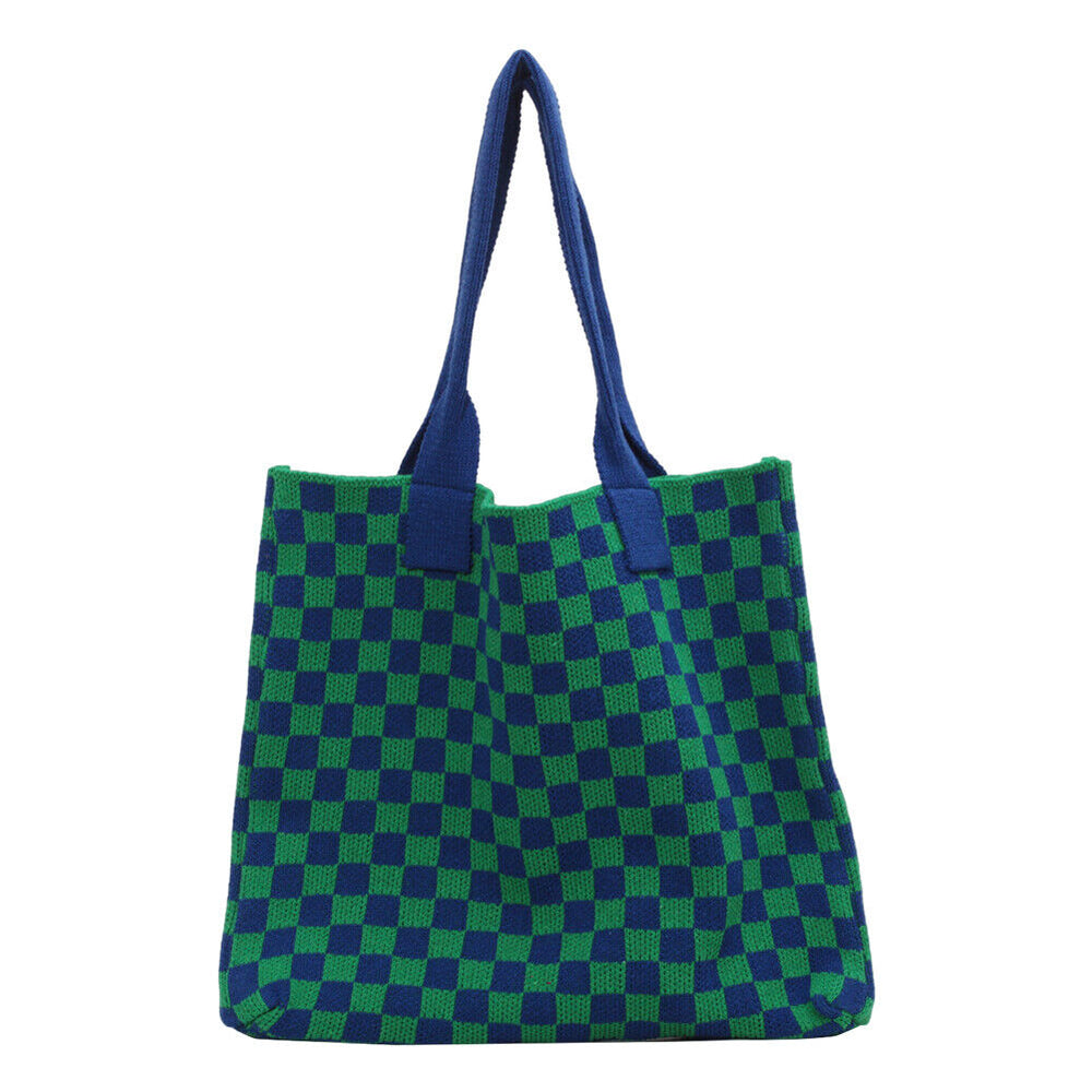 
                  
                    Knitted Checkerboard Tote - Blue & Green
                  
                