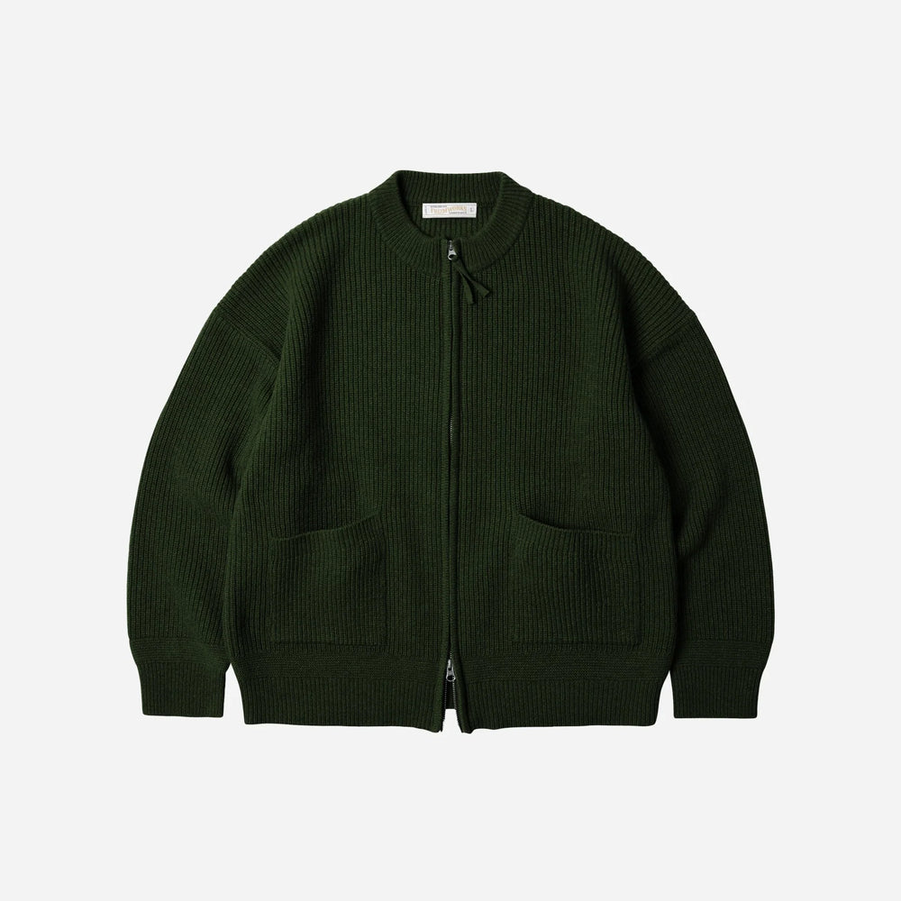 Wool Deck Zip Up Cardigan - Forest Green