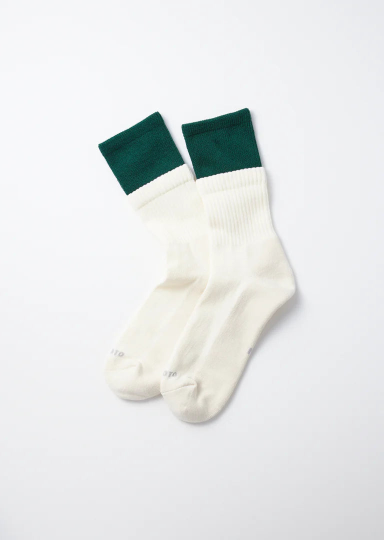 R1421 - Organic Cotton Double Layer Crew Socks - Green/Off White