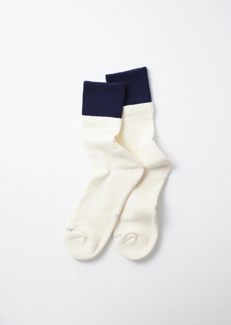 R1421 - Organic Cotton Double Layer Crew Socks - Navy/Off White