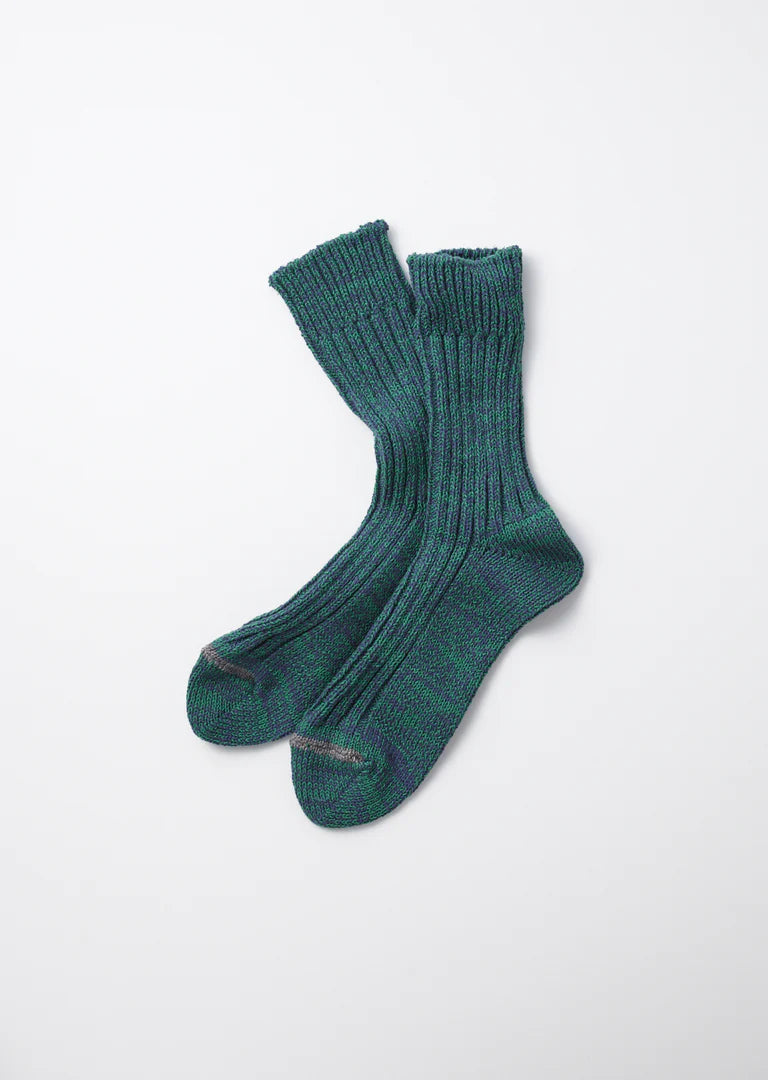 R1448 - Recycled Cotton Ribbed Crew Sock - Blue/Green