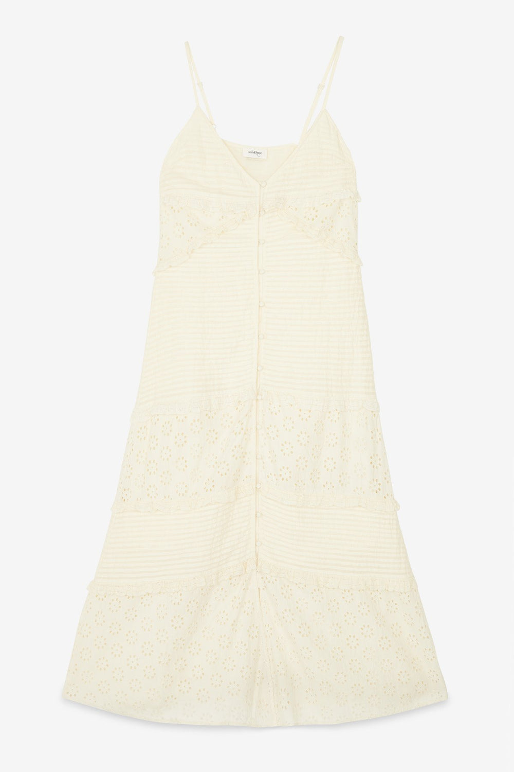 Broderie Anglaise Dress with Ruffles - Vaniglia