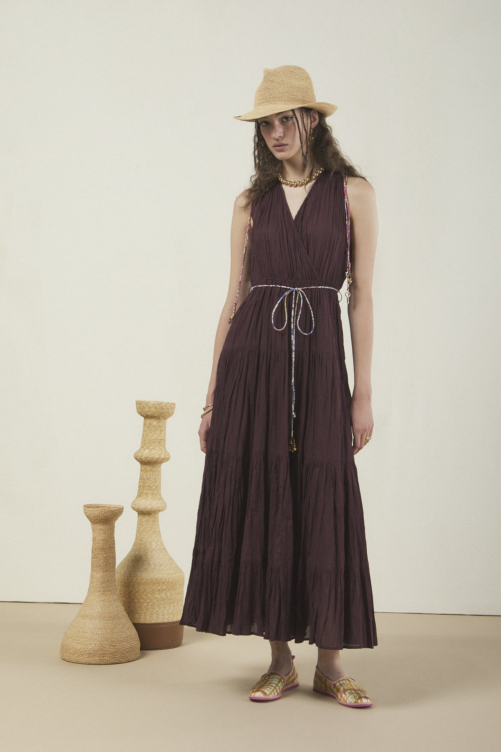 Cotton Long Dress with Ruffles - Fico