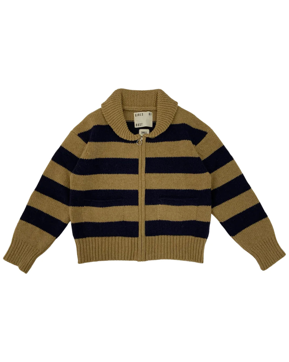 Pirate Cardigan - Shetland Wool - Mustard/Blue Stripe