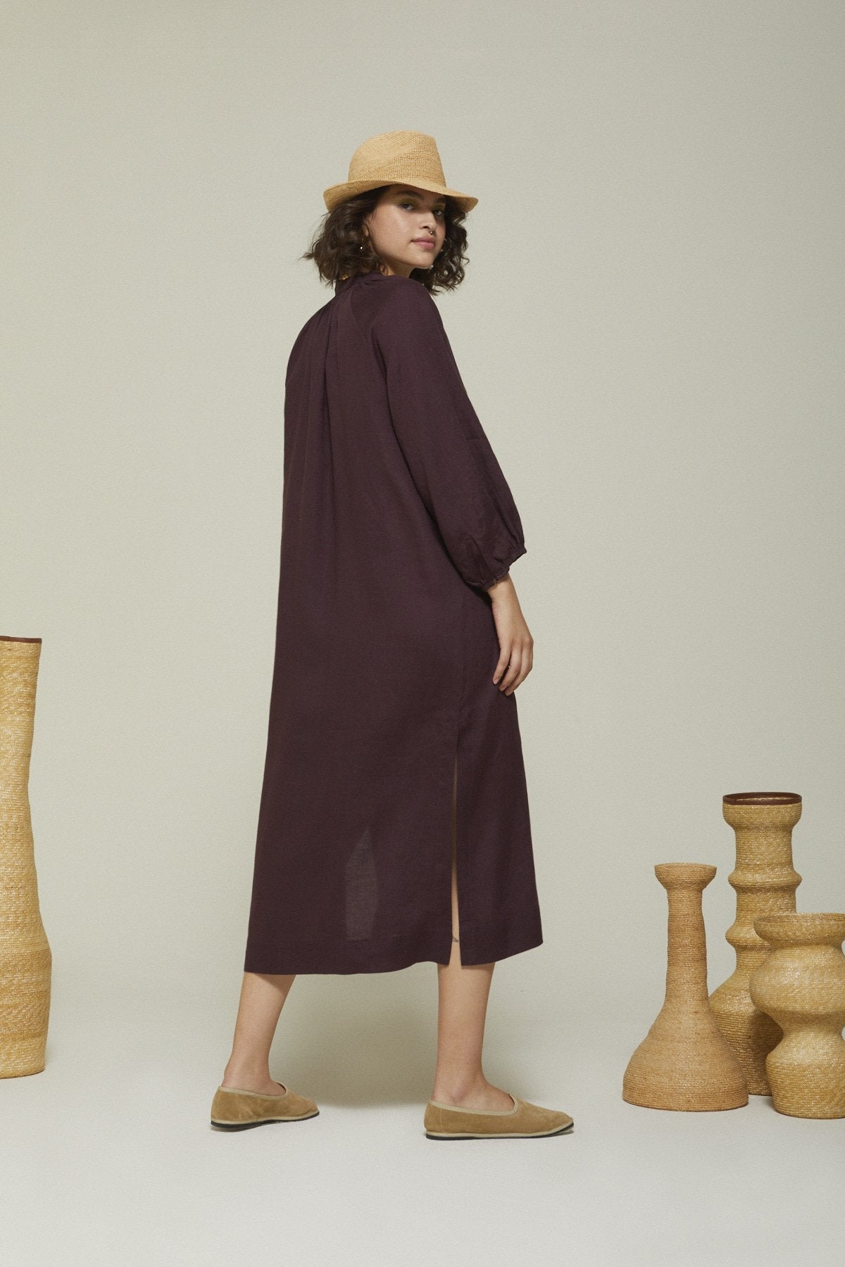 
                  
                    Linen Long Dress with Scarf Neck - Fico
                  
                