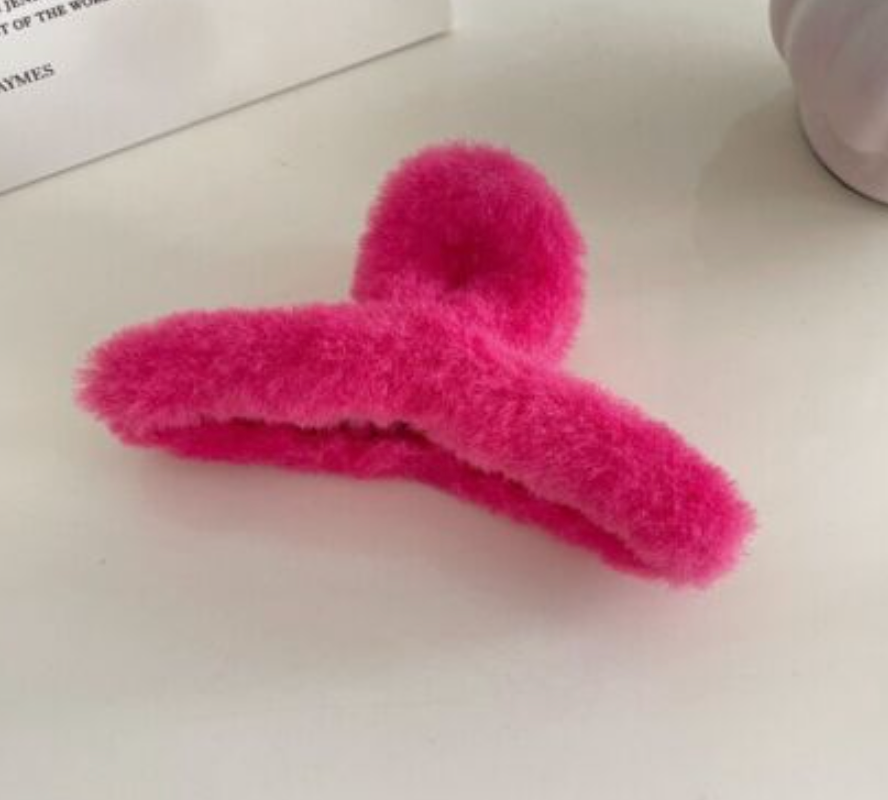 Fluffy Hair Clip - Hot Pink